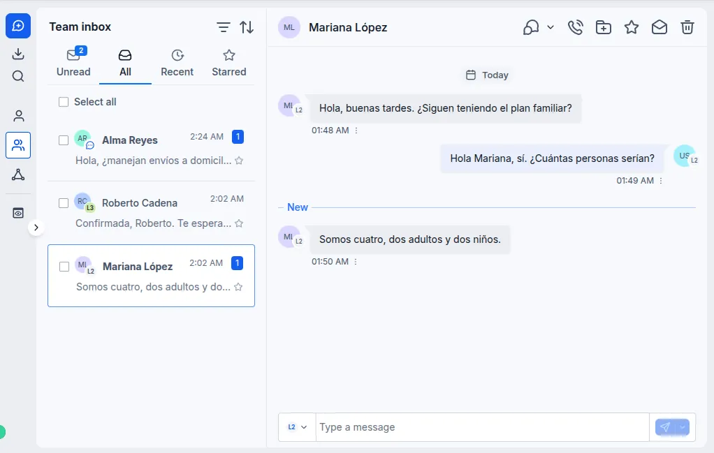 Conversaciones · Bandeja del equipo